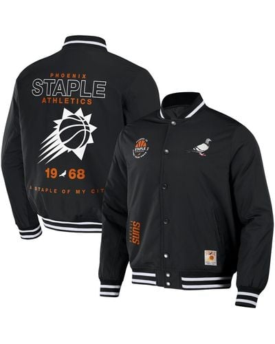 Staple Nba X Distressed Phoenix Suns My City Full-snap Varsity Jacket - Black