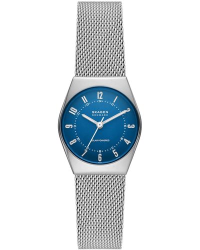 Skagen Grenen Lille Solar-powered Three Hand Silver-tone Stainless Steel Watch, 26mm - Blue