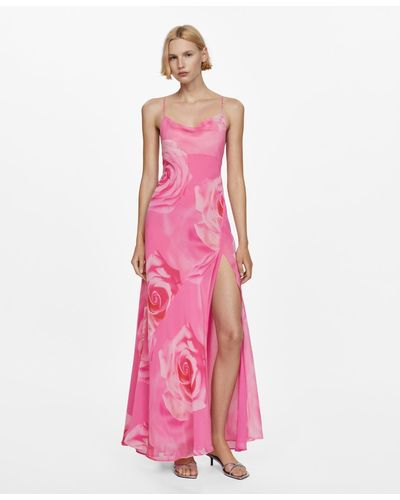 Mango Slit Detail Floral Dress - Pink