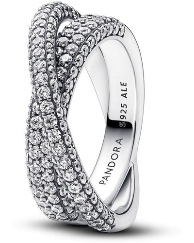 PANDORA Timeless Sterling Silver Pave Crossover Dual Band Ring - White