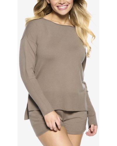 Felina Voyage Textured Sweater Knit Lounge Top - Multicolor