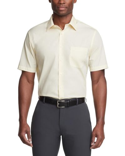 Van Heusen Dress Shirt, White Poplin Short-sleeved Shirt - Yellow