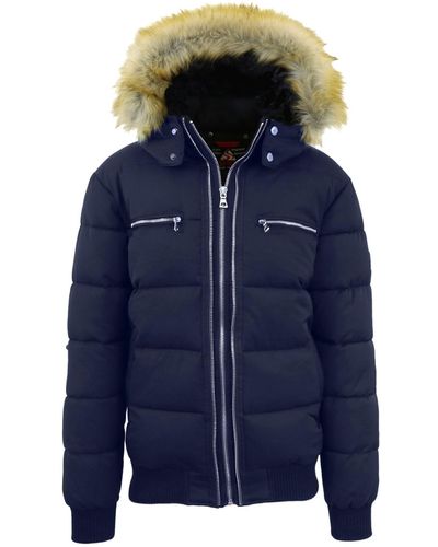 Galaxy By Harvic Heavyweight Jacket With Detachable Faux Fur Hood - Blue