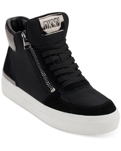 DKNY Cindell Lace-up Zipper High Top Sneakers - Black