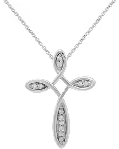 Macy's Diamond Loop Cross 18" Pendant Necklace (1/10 Ct. T.w. - Metallic