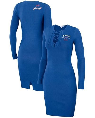 WEAR by Erin Andrews Buffalo Bills Lace Up Long Sleeve Dress - Blue