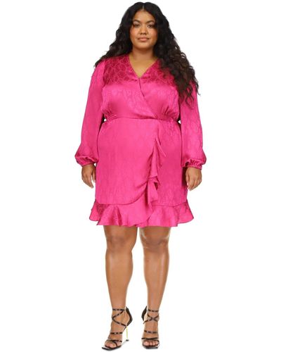 Michael Kors Michael Plus Size Jacquard Snakeskin-print Ruffled Mini Dress - Pink