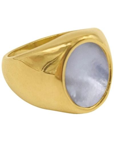 Adornia 14k Gold Plated Oval Imitation Mother Of Pearl Ring - White