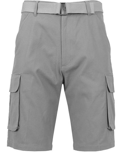 Galaxy By Harvic Flat Front Belted Cotton Cargo Shorts - Gray