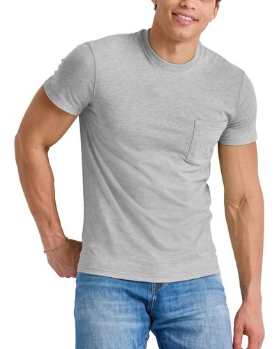 Hanes Originals Cotton Short Sleeve Pocket T-shirt - Gray