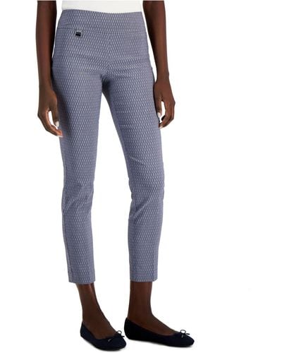 Alfani Tummy-control Pull-on Printed Skinny Pants, Created For Macy's - Blue