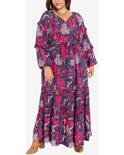 Avenue Plus Size Willow V-neck Maxi Dress - Purple
