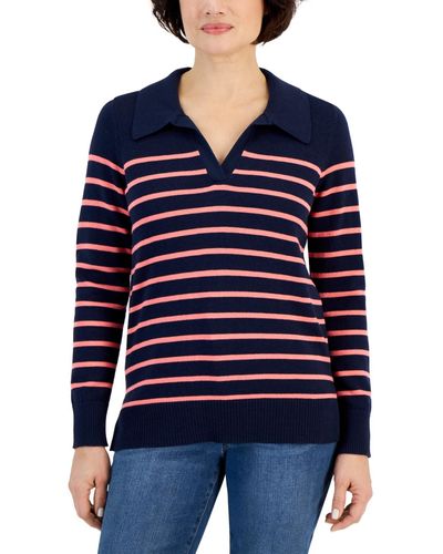 Style & Co. Striped Collared Tunic Sweater - Blue