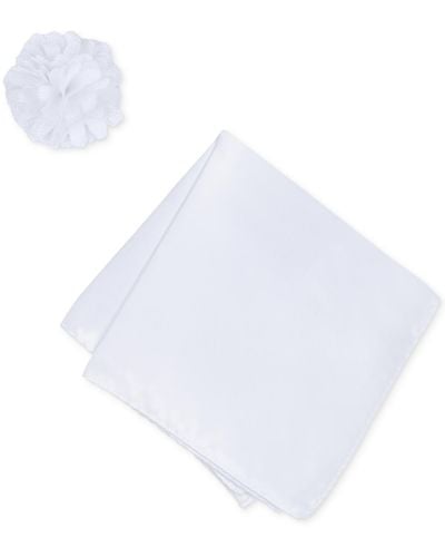 Con.struct Solid Pocket Square & Lapel Pin Set - White