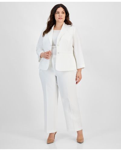 Le Suit Plus Size Crepe Two-button Blazer Pantsuit - White
