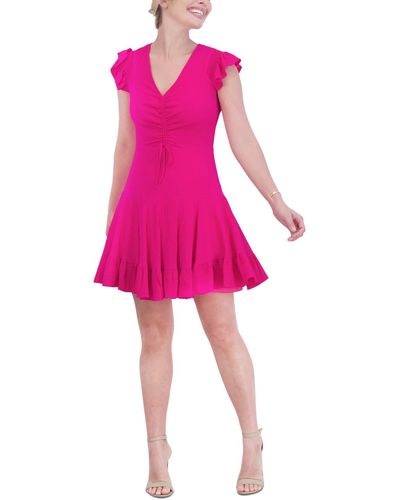 Eliza J Ruched Flutter-sleeve V-neck Dress - Pink