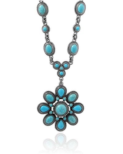 Jessica Simpson Large Turquoise Stone Flower Necklace - Blue