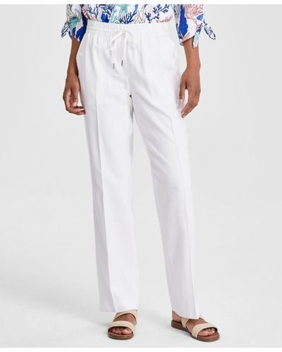 Jones New York Linen Drawstring-waist Buttoned-pocket Pants - White
