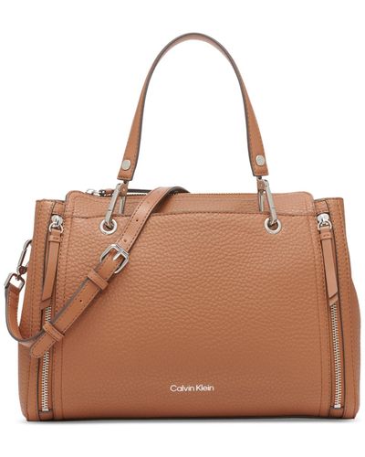 Calvin Klein Garnet Triple Compartment Top Zipper Satchel - Brown