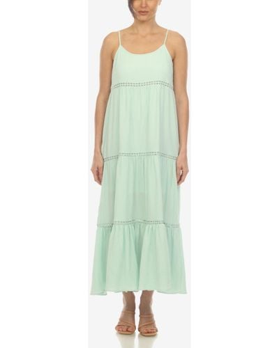 White Mark Scoop Neck Tiered Maxi Dress - Green