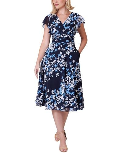 Jessica Howard Floral-print Empire-waist Dress - Blue
