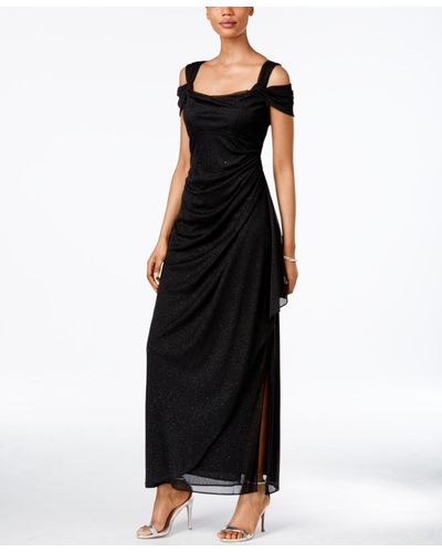 Alex Evenings Cold-shoulder Draped Metallic Gown - Black