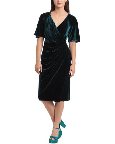 Maggy London Velvet V-neck Side-drape Dress - Black