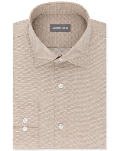Michael Kors Men's Regular Fit Airsoft Stretch Non-iron Performance Solid Dress Shirt - Natural