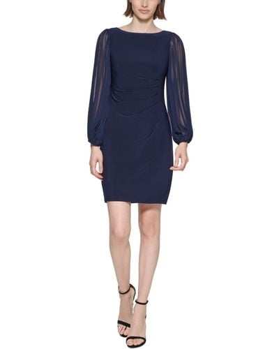 Jessica Howard Petite Pleated-sleeve Sheath Dress - Blue