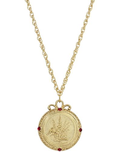 2028 Gold Tone Flower Of The Month Narcissus Necklace - Red