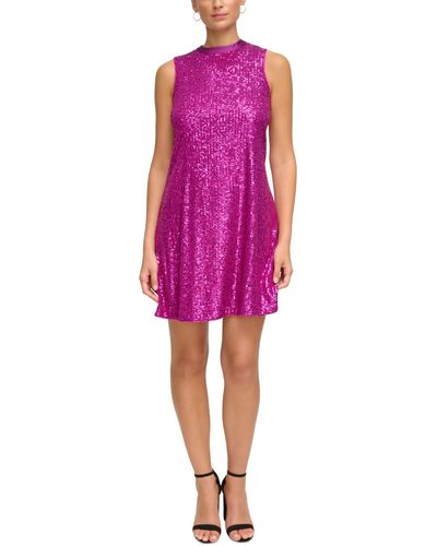 Kensie Sequined-mesh Sleeveless Shift Dress - Pink