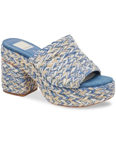 Dolce Vita Lady Raffia Espadrille Platform Sandals - Blue
