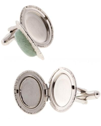 1928 Jewelry Silver-tone Semi-precious Aventurine Oval Cufflinks - Green