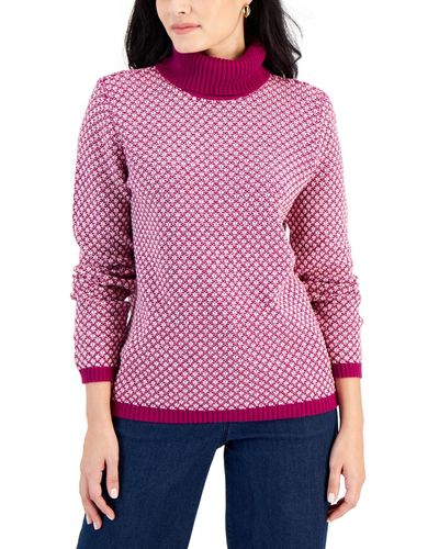 Karen Scott Cotton Two-tone Turtleneck Sweater in Purple | Lyst