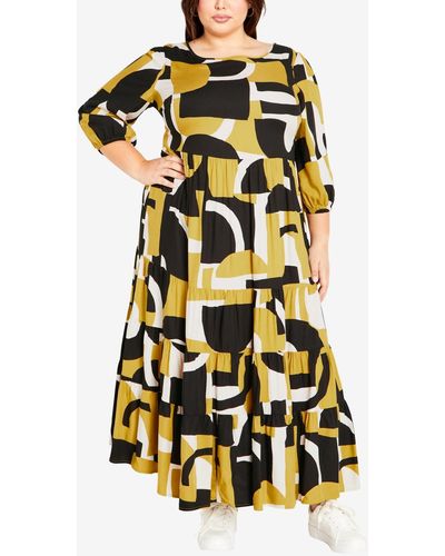 Avenue Plus Size Gia Print Maxi Dress - Yellow