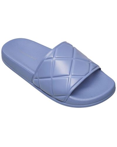 French Connection Squishy Quilted Pool Slide Flat Sandals - Blue