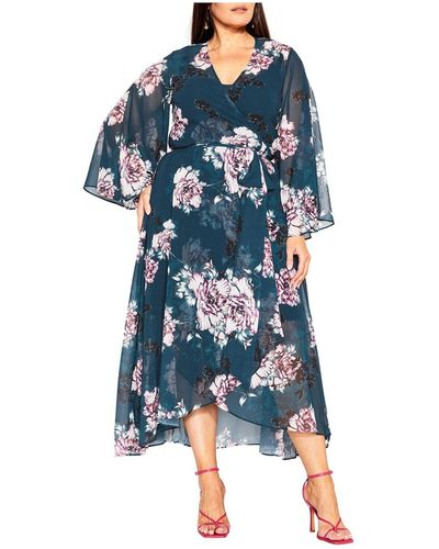 City Chic Plus Size Fleetwood Print Maxi Dress - Blue