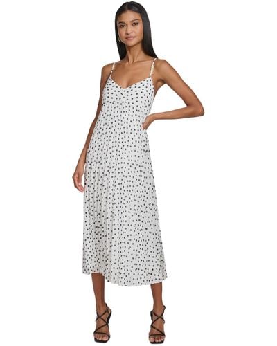 Karl Lagerfeld Polka-dot Pleated A-line Dress - White