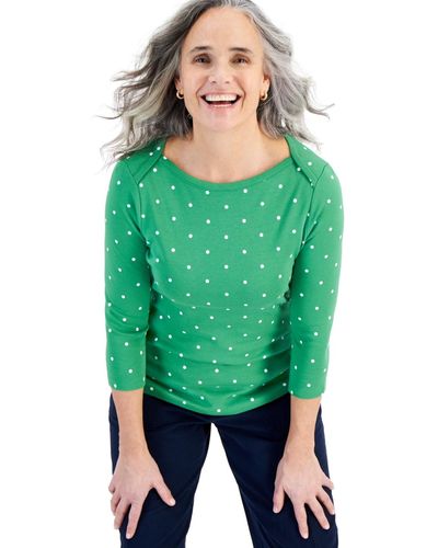 Style & Co. Petite Simple Dote 3/4-sleeve Pima Knit Top - Green