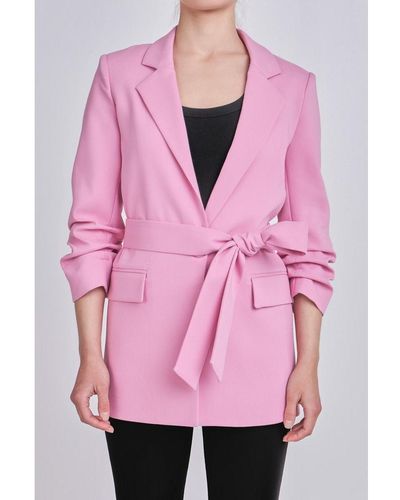 Endless Rose Sleeve Cinched 3/4 Blazer - Pink