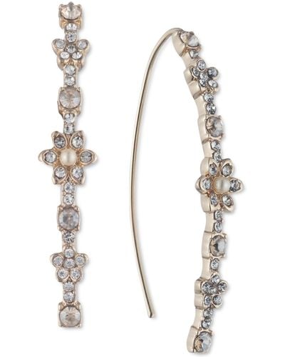 Marchesa Crystal & Imitation Pearl Flower Threader Earrings - Metallic
