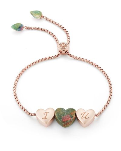 LuvMyJewelry Luv Me Love Heart Ruby Fuchsite Gemstone Rose Gold Plated Silver Adjustable Bracelet - Metallic