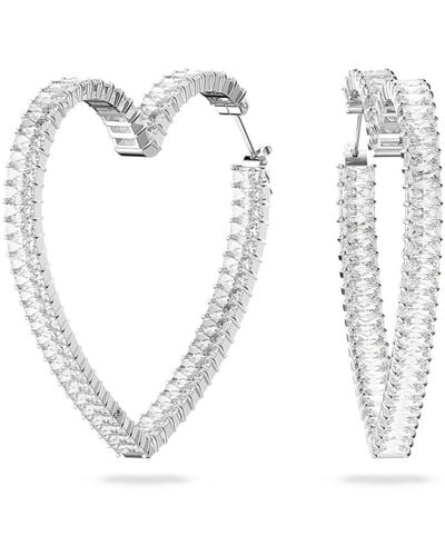 Swarovski Crystal Heart Large Matrix Hoop Earrings - White