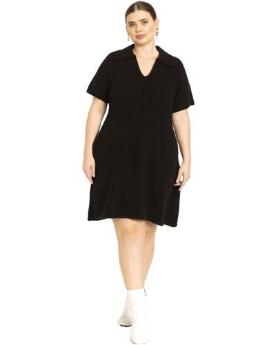 Eloquii Plus Size Mini Sweater Dress With Collar - Black