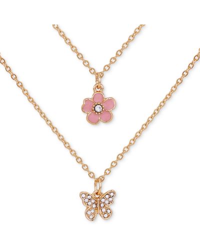 Guess Gold-tone 2-pc. Flower & Pave Butterfly Pendant Necklaces Set - White