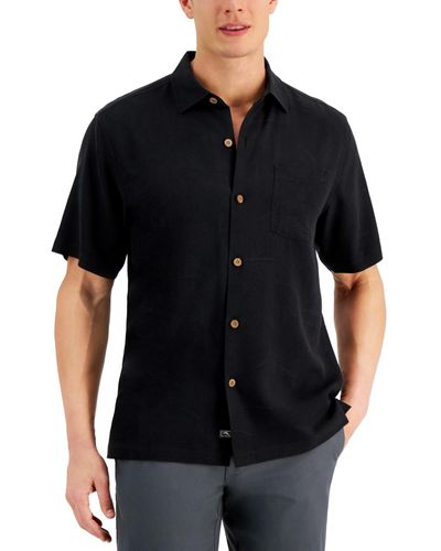 Tommy Bahama Lush Palms Jacquard Tonal Hibiscus Motif Silk Shirt - Black