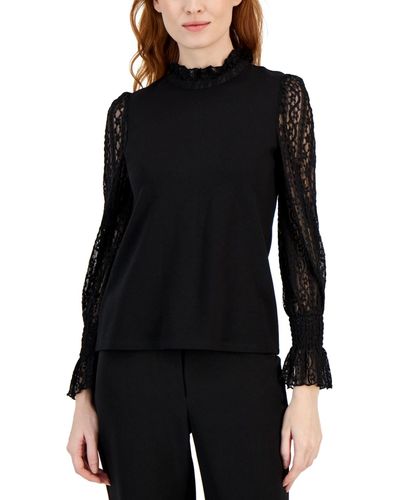 Anne Klein Ruffled-lace Serenity Knit Top - Black