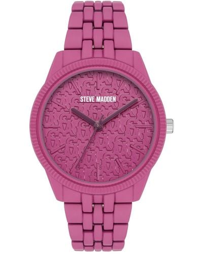 Steve Madden Analog Matte Alloy Link Bracelet Watch - Pink