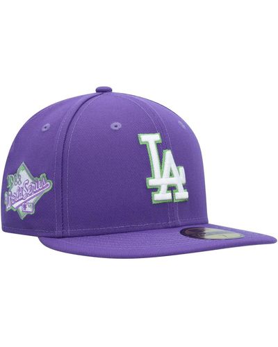 KTZ Los Angeles Dodgers Lime Side Patch 59fifty Fitted Hat - Purple