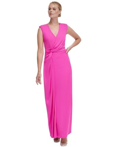 DKNY V-neck Side-knot Sleeveless Gown - Pink